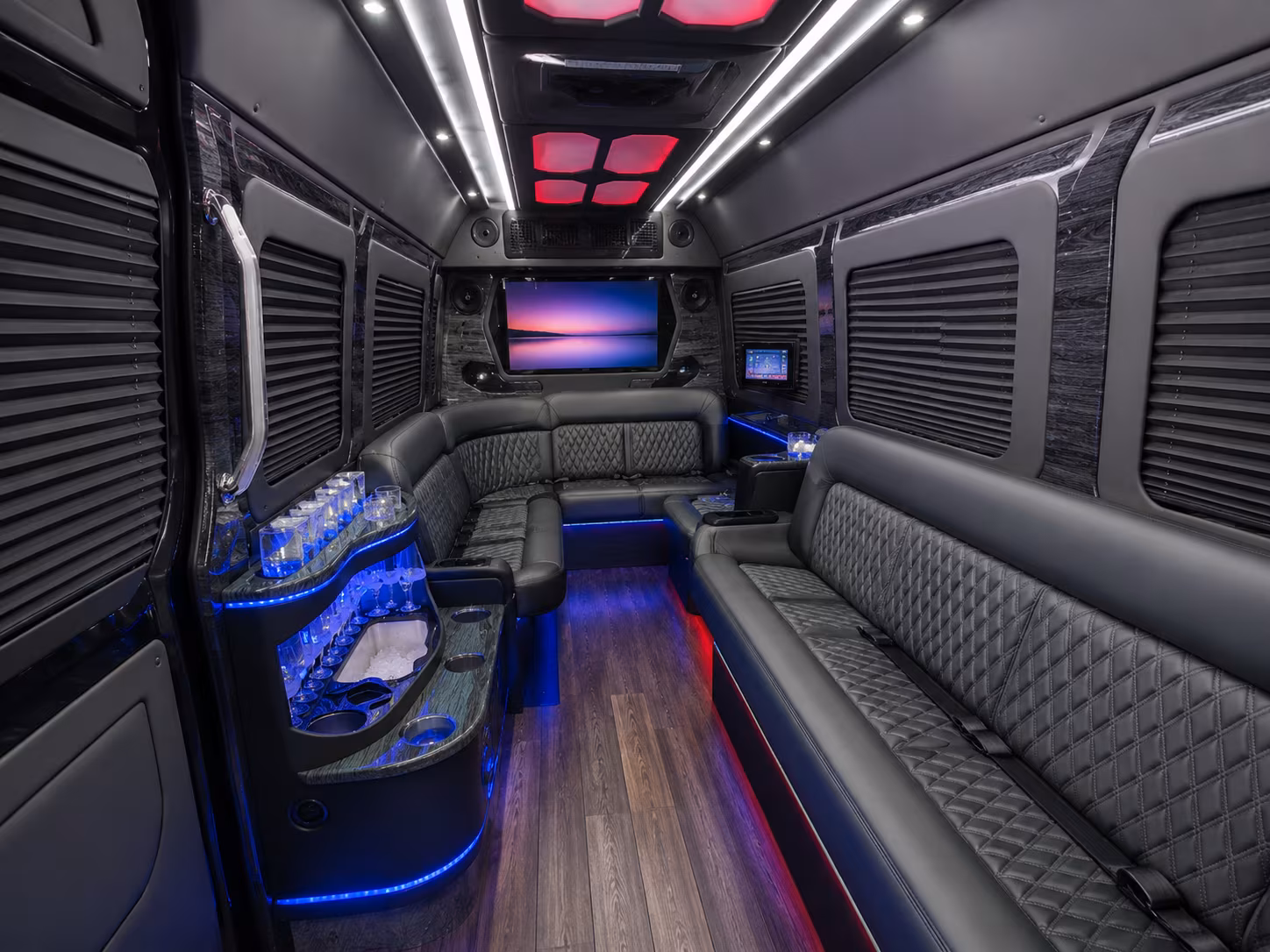 downey 50 passenger party bus inside
