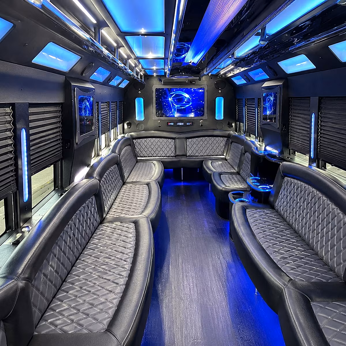 downey 50 passenger party bus interior
